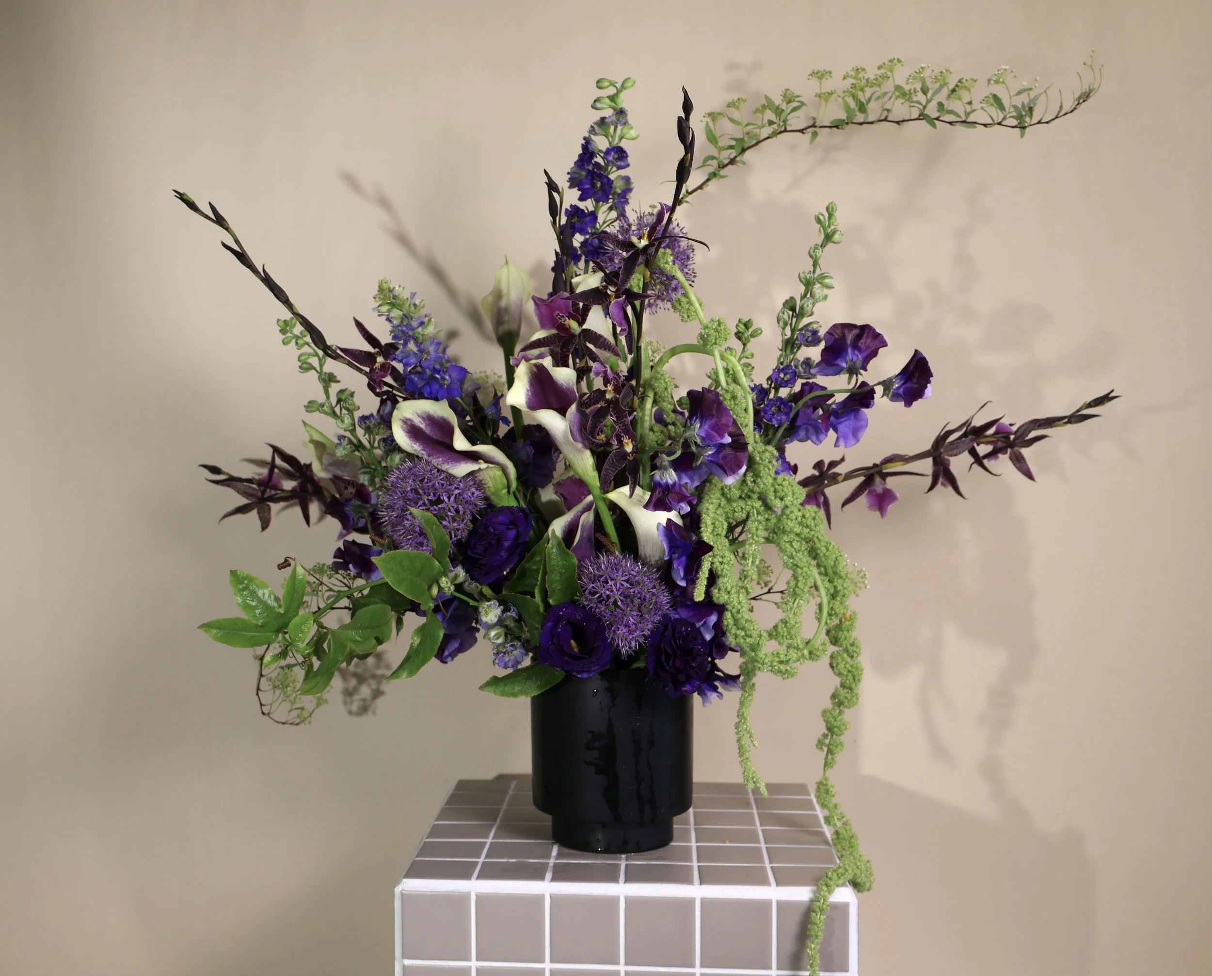 Furiosa Flowers Purple Swag Vase Arrangement — Furiosa Flowers