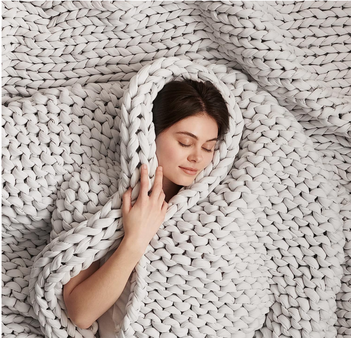 Bearaby Napper Organic Hand-Knit Weighted Blanket for Adults - Chunky Knit Blanket