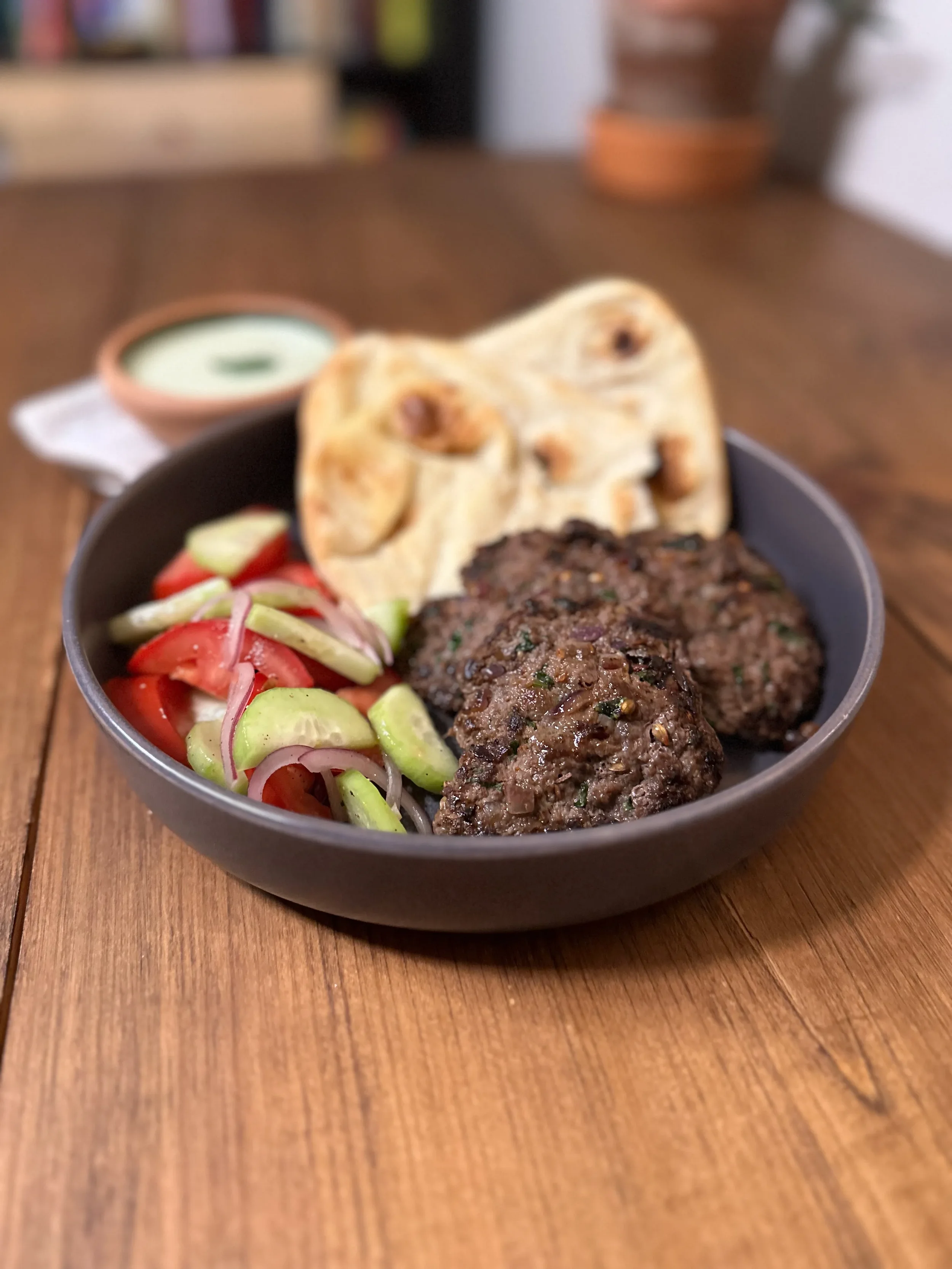 All recipes, like this Chapli Kebab, list their macros, calories, and have a barcode to scan directly into MyFitness Pal