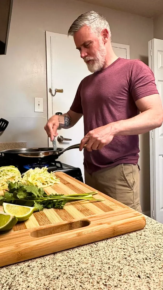 Chef Ed whipping up another batch of masala meal prep