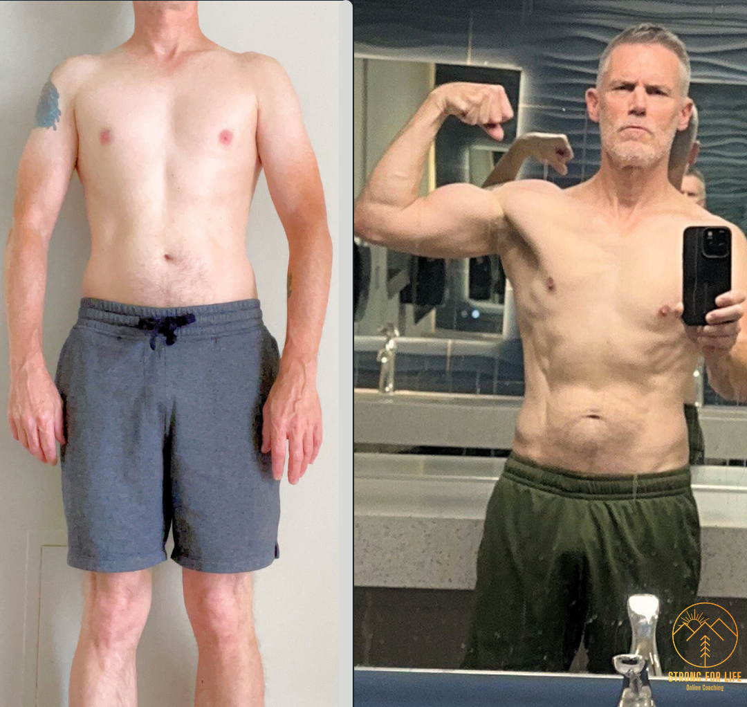 A middle aged man transformation from skinny fat to buff