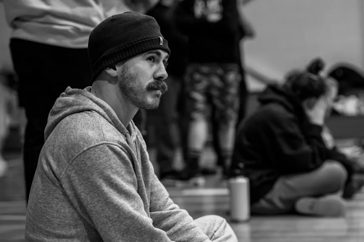 Coach Josh wood contemplates the competitors at the Tasmanian Submission Championships