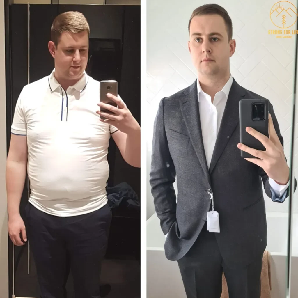 Accountant George showing, before and after, massive weight loss from strength training and eating healthy.
