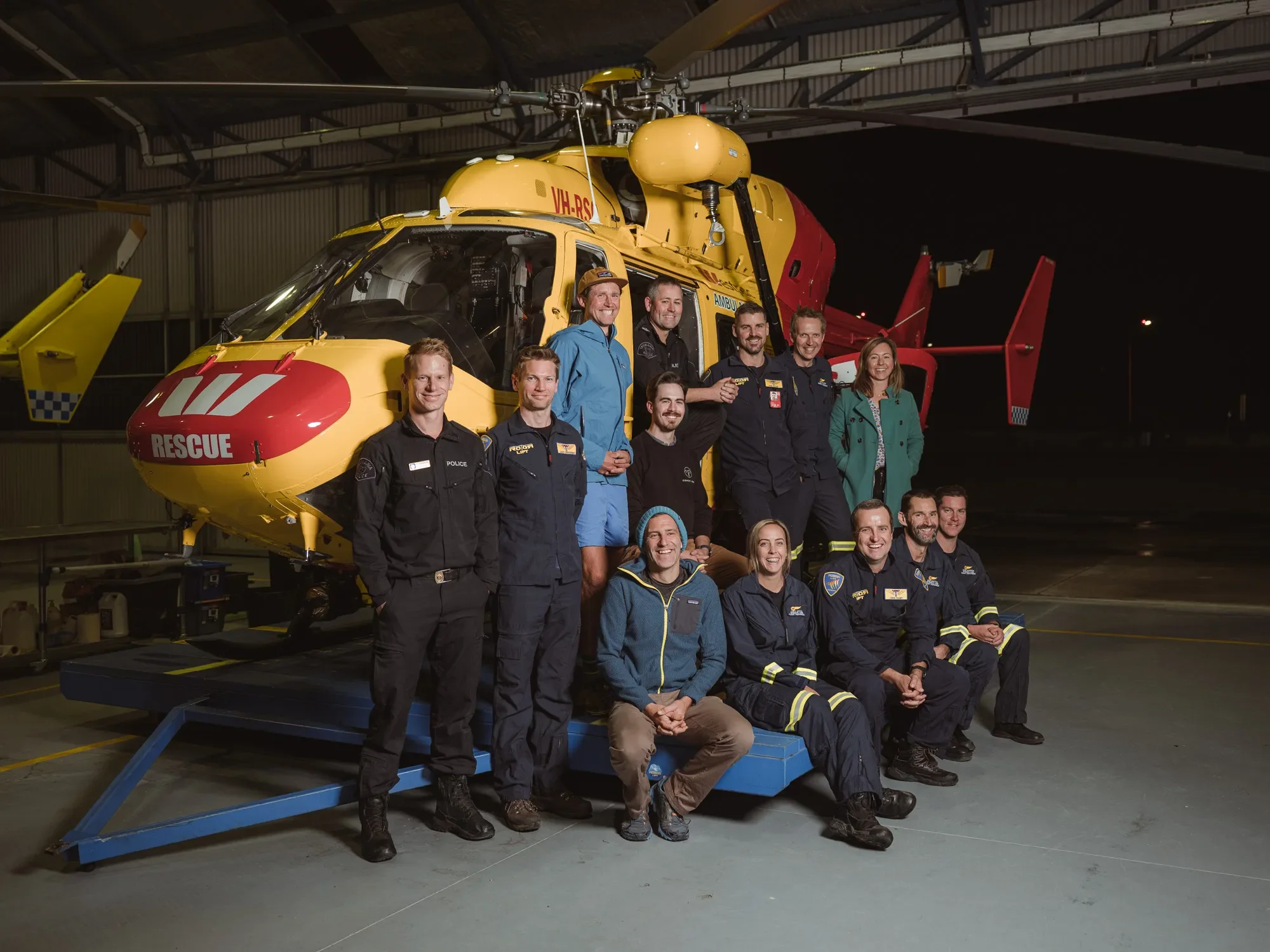 Coach Josh Wood Working with the Westpac Rescue Helicopter team on injury prevention before they run the entire Overland Track!