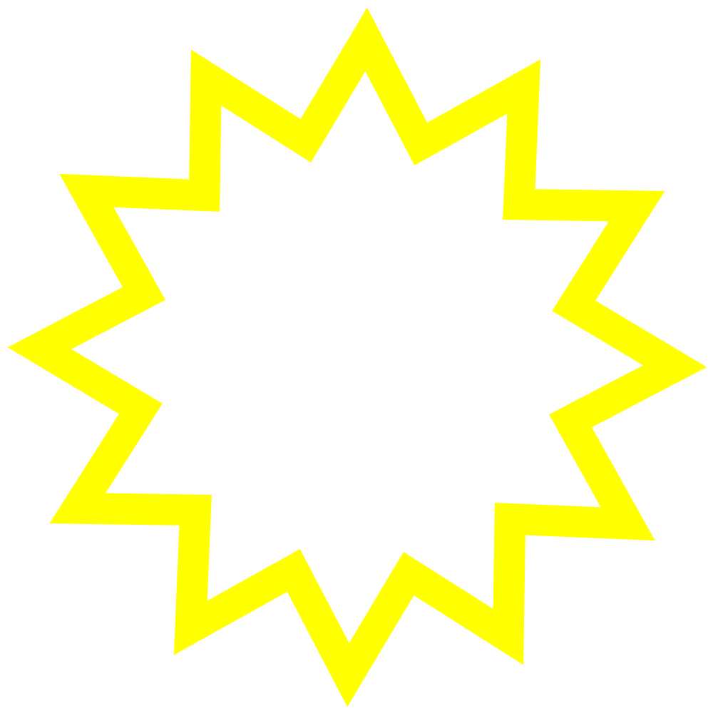 Yellow jagged starburst shape on a black background.