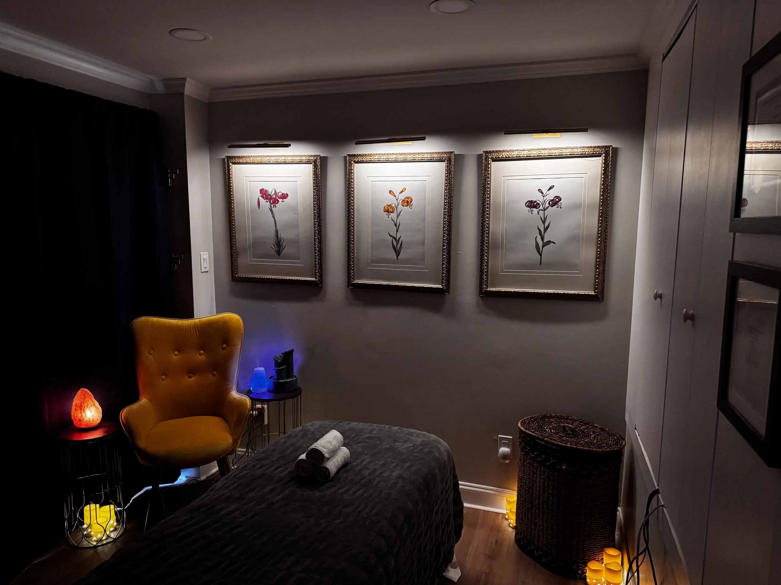 Squire Massage Studio - studio and 3 paintings - www.SquireMassage.com.jpg