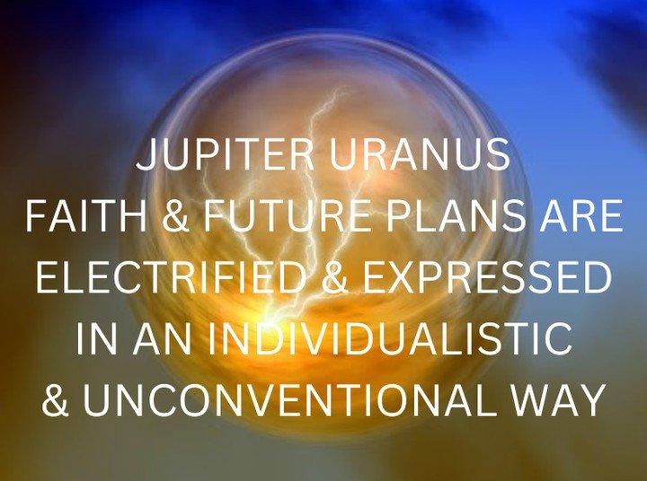 Jupiter expands anything it touches. Jupiter can show where we try to improve things and develop them to their fullest, possibly at a very high level. When in contact with the planet Uranus the need for change, experiment, and excitement is expansive