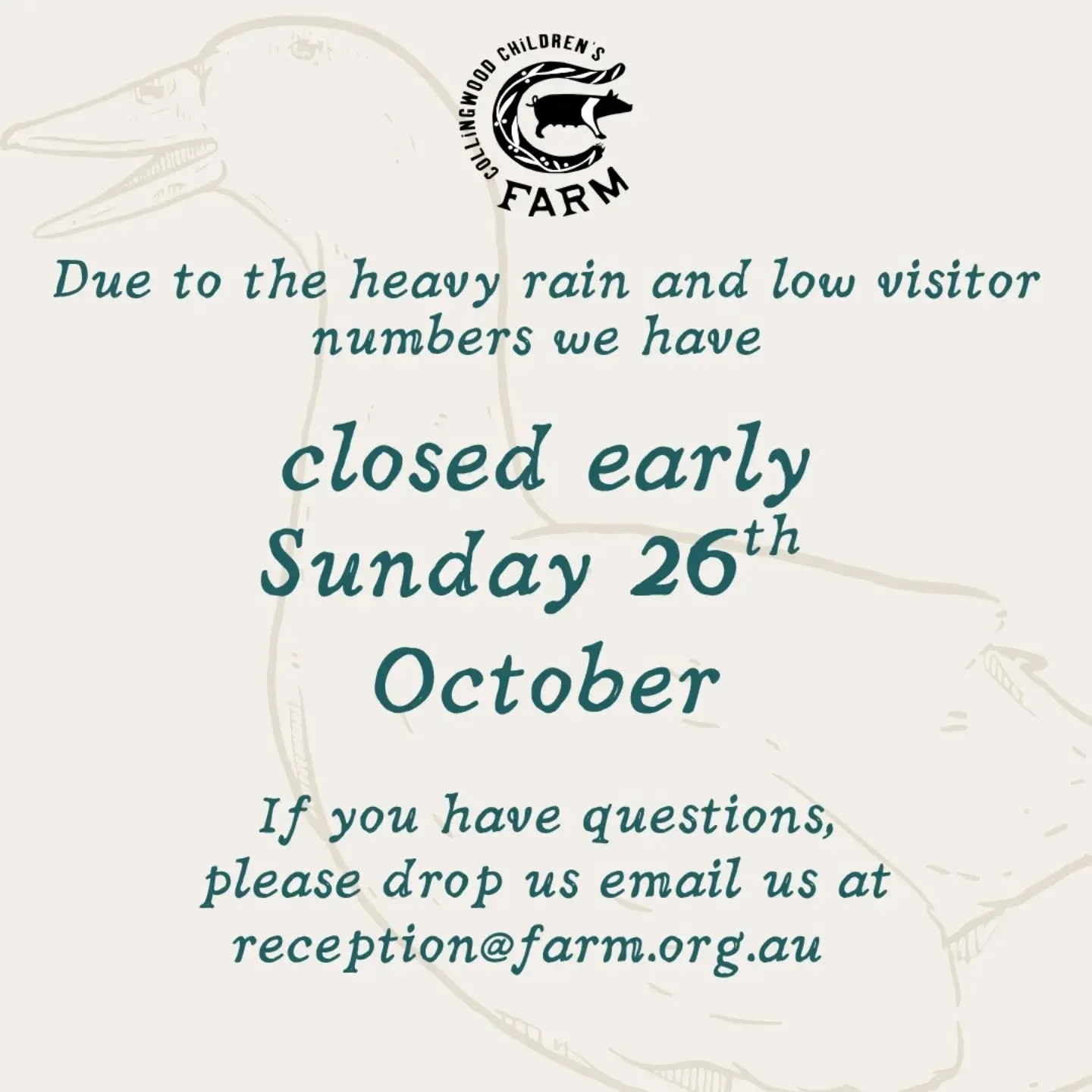 Due to low visitor numbers and the very wet weather we have decided to close the farm early today!
See you all tomorrow