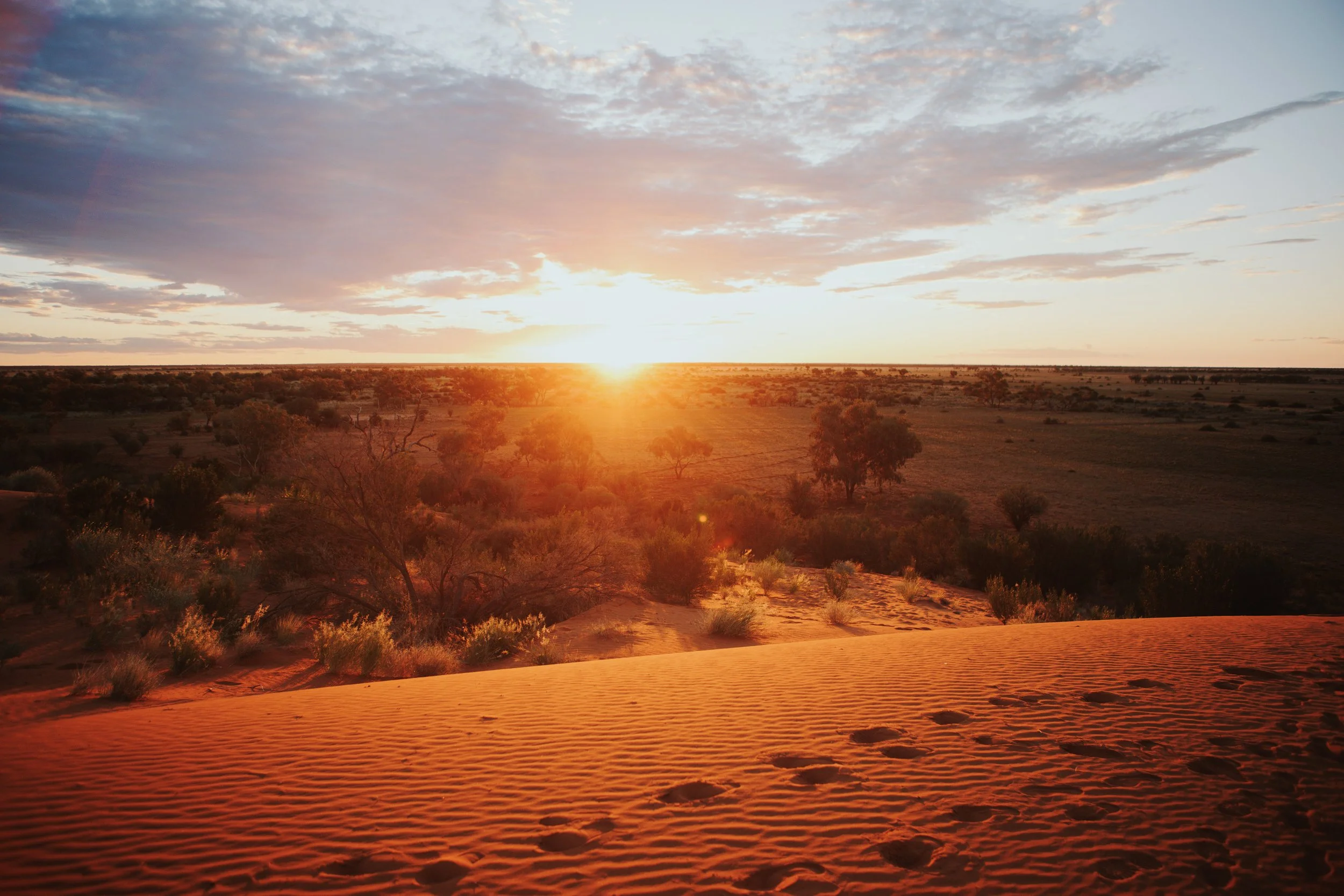 Sunset over the Kyra Sandhills near Cunnamulla in Outback Queensland.