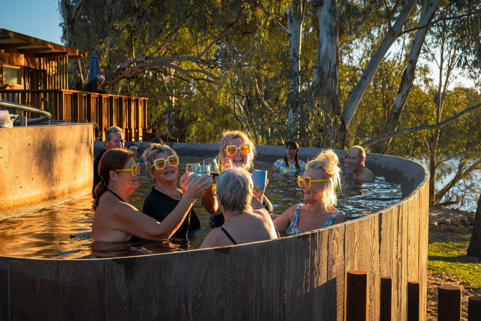 A group of women enjoying the Cunnamulla Hot Springs in Outback Queensland.