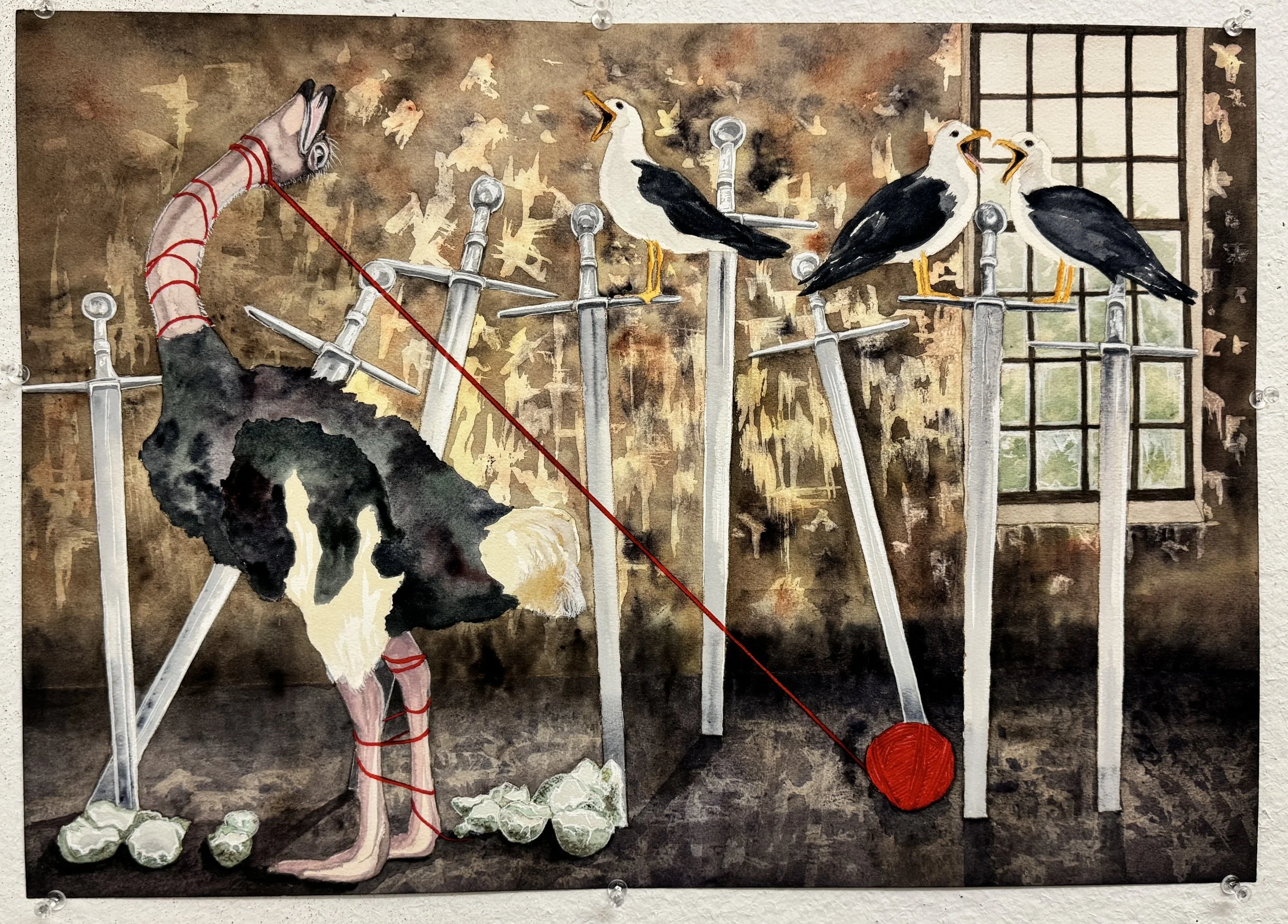 "Unfuck Yourself". Watercolor and gouache on paper. 20"x14". 2025