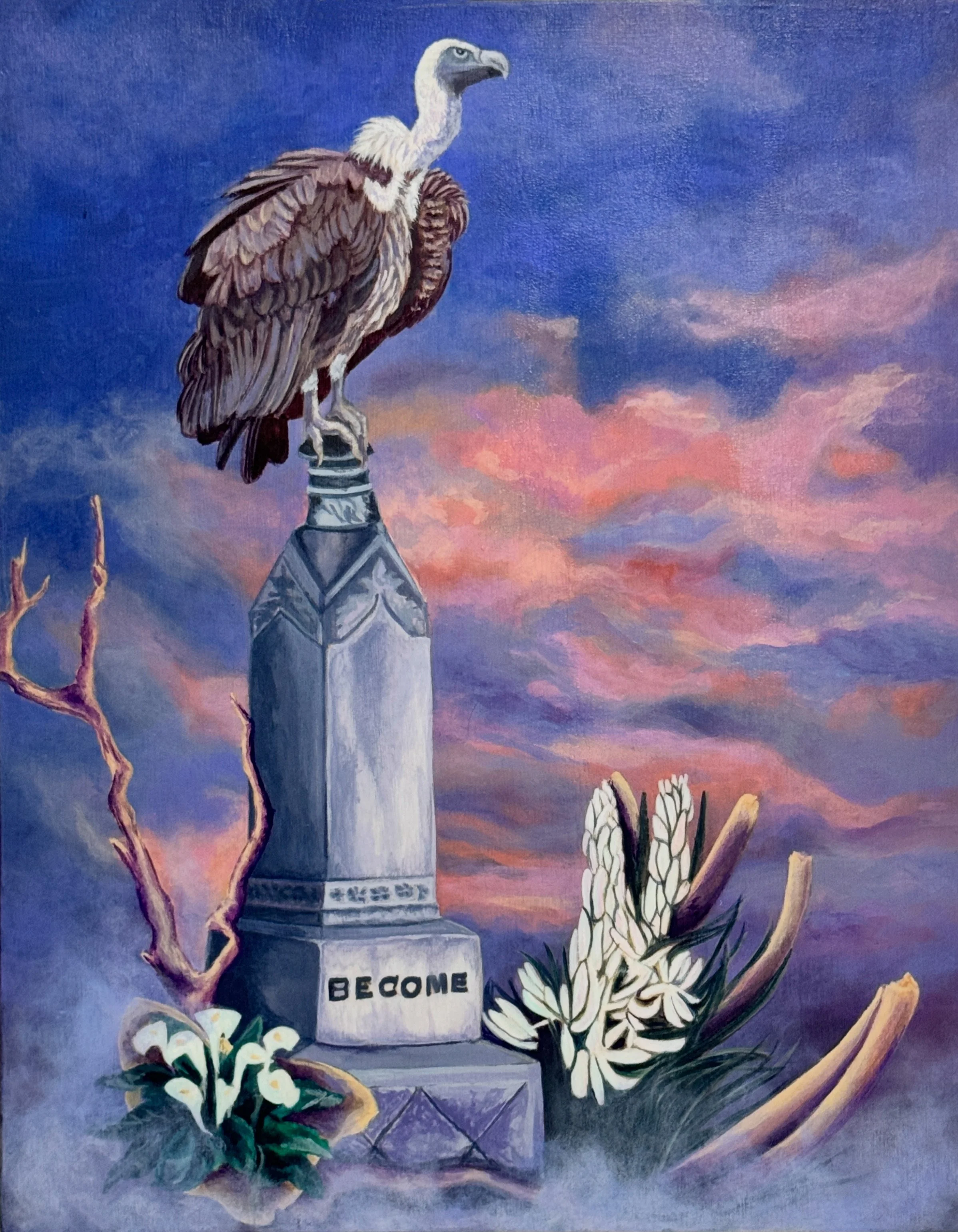 "Grief Becomes Her". Acrylic on wood. 11"x14". 2026.
