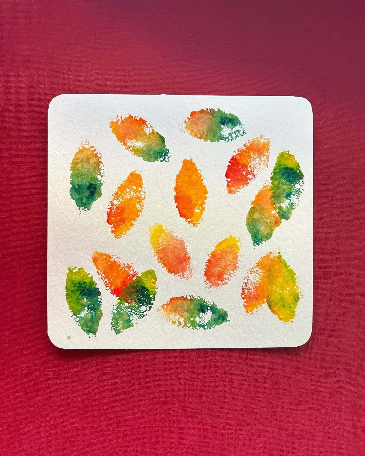 Peachtober - leaf 

Didn&rsquo;t have much time to work on this today so I used a leaf-shaped sponge stamp I had made previously and made a quick little colourful image. 

#peachtober25 #peachtober25leaf