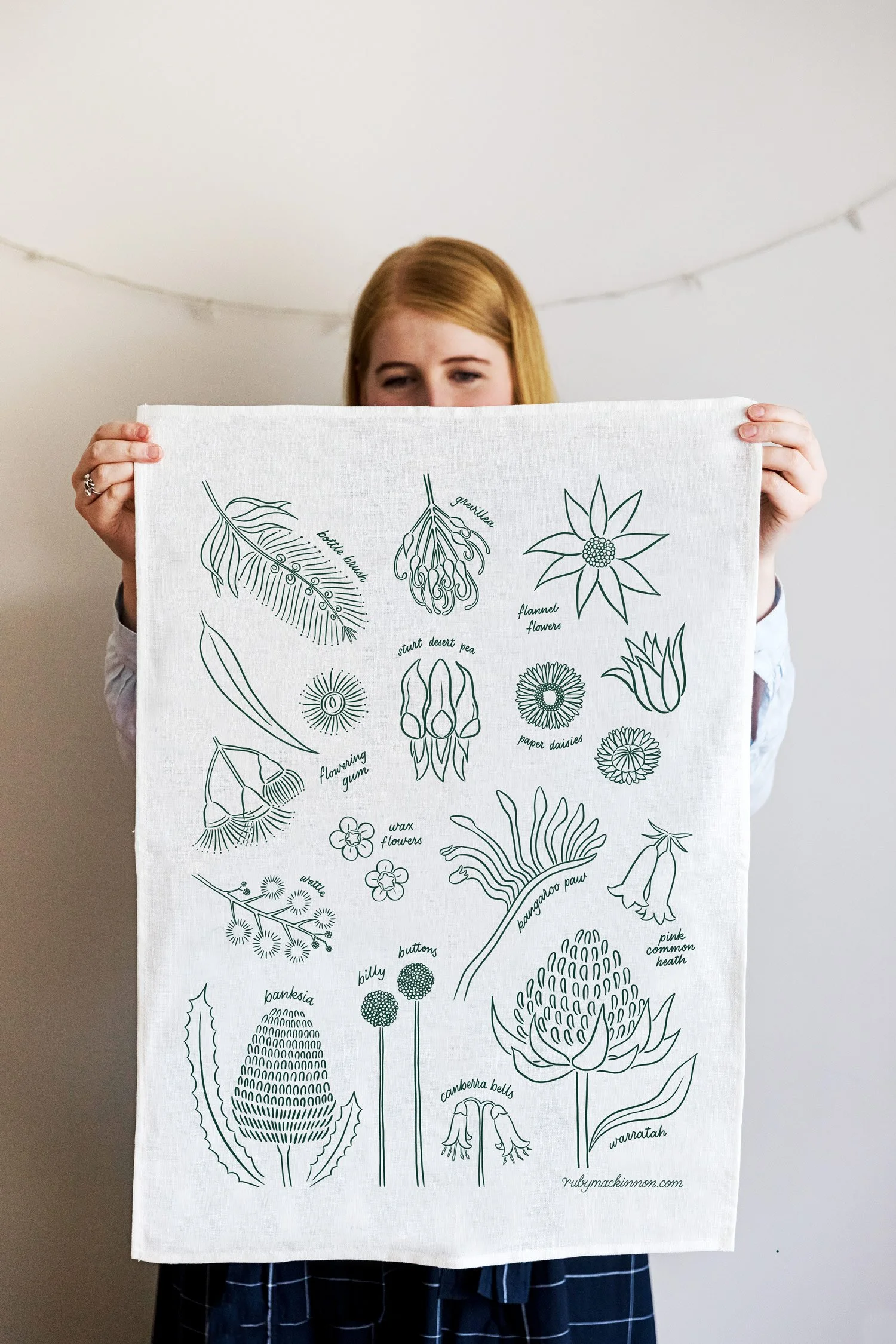 Native Flower Tea Towel GREEN