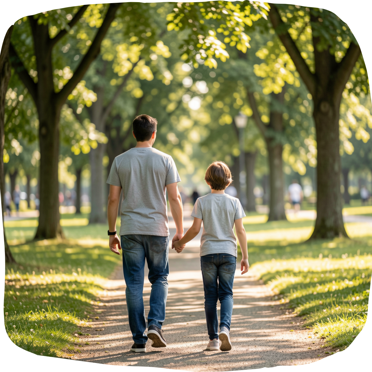 Father and son walking in the park