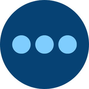 Blue circular icon with three light blue dots in the center.