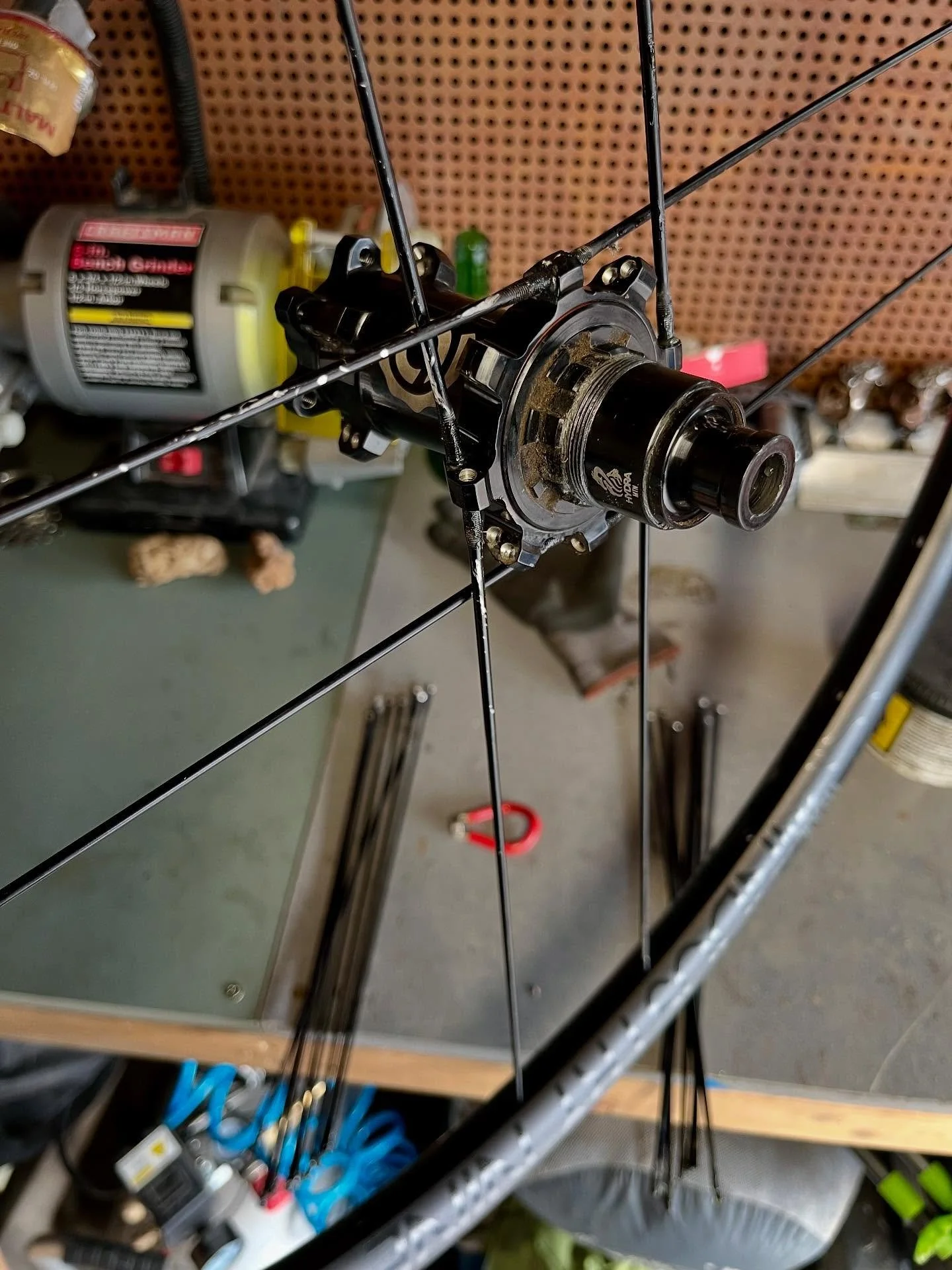 Proprietary Spokes: in all my years and the 1000-some wheels I’ve built, I’ve never built an Industry Nine rim from scratch before. Instead of a standard steel spoke and a brass nipple (the little square nut on the rim end of the spoke) t