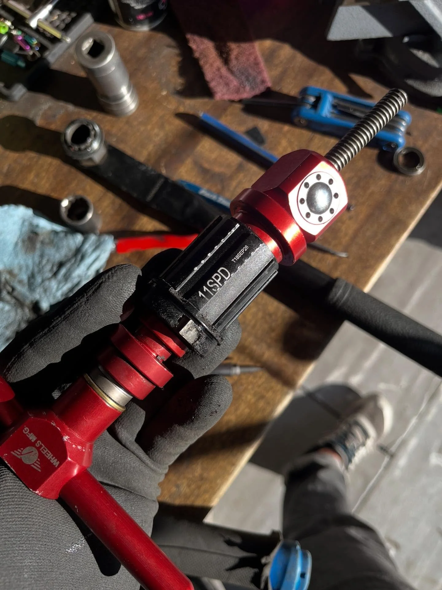 The Works: full bearing overhaul, new cables, new bar tape, deep cleaning, and a derailleur service for this specialized tarmac. The bike had been sitting for so long, the mech would not actuate. After i tore it apart and cleaned everything up, shes 