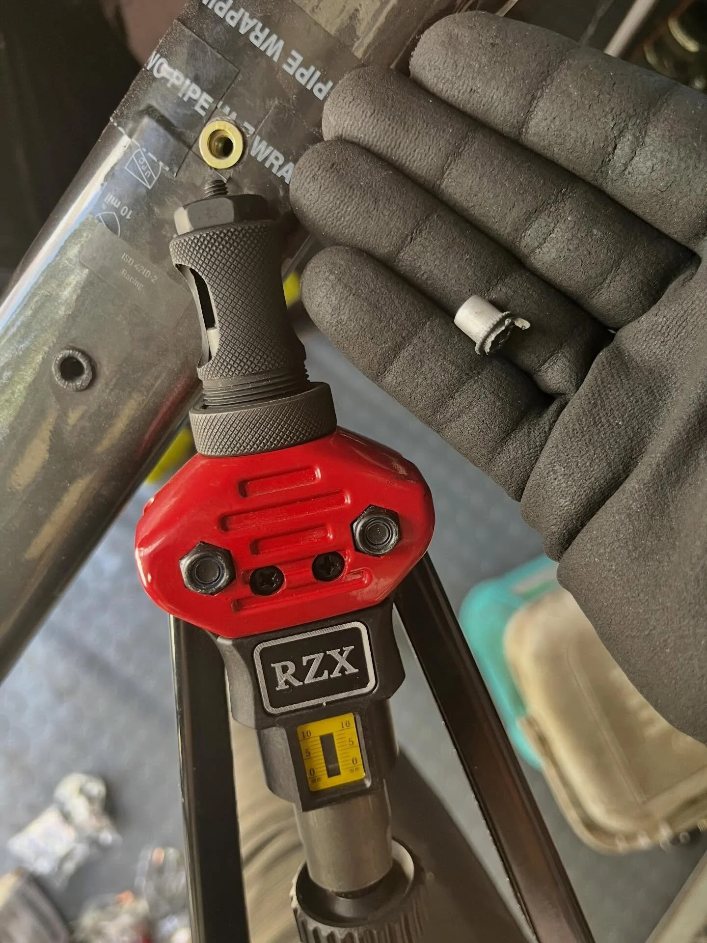 Riv-nut repair: bottle cage fix on this Campagnolo spec Trek. There is only one permanent fix for loose bottle cage bolts, to grind them down, punch them into the frame, fish them out and press new ones in. I really love doing technical and uncommon 