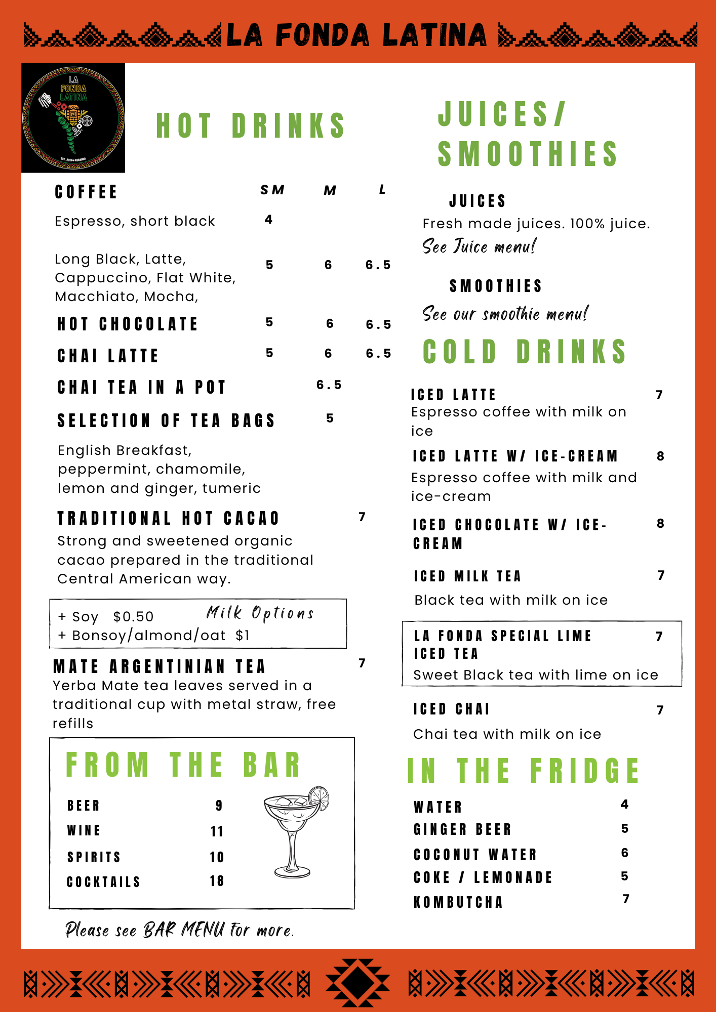 Menu — La Fonda Latina - Authentic Latin American Cuisine, Kuranda QLD
