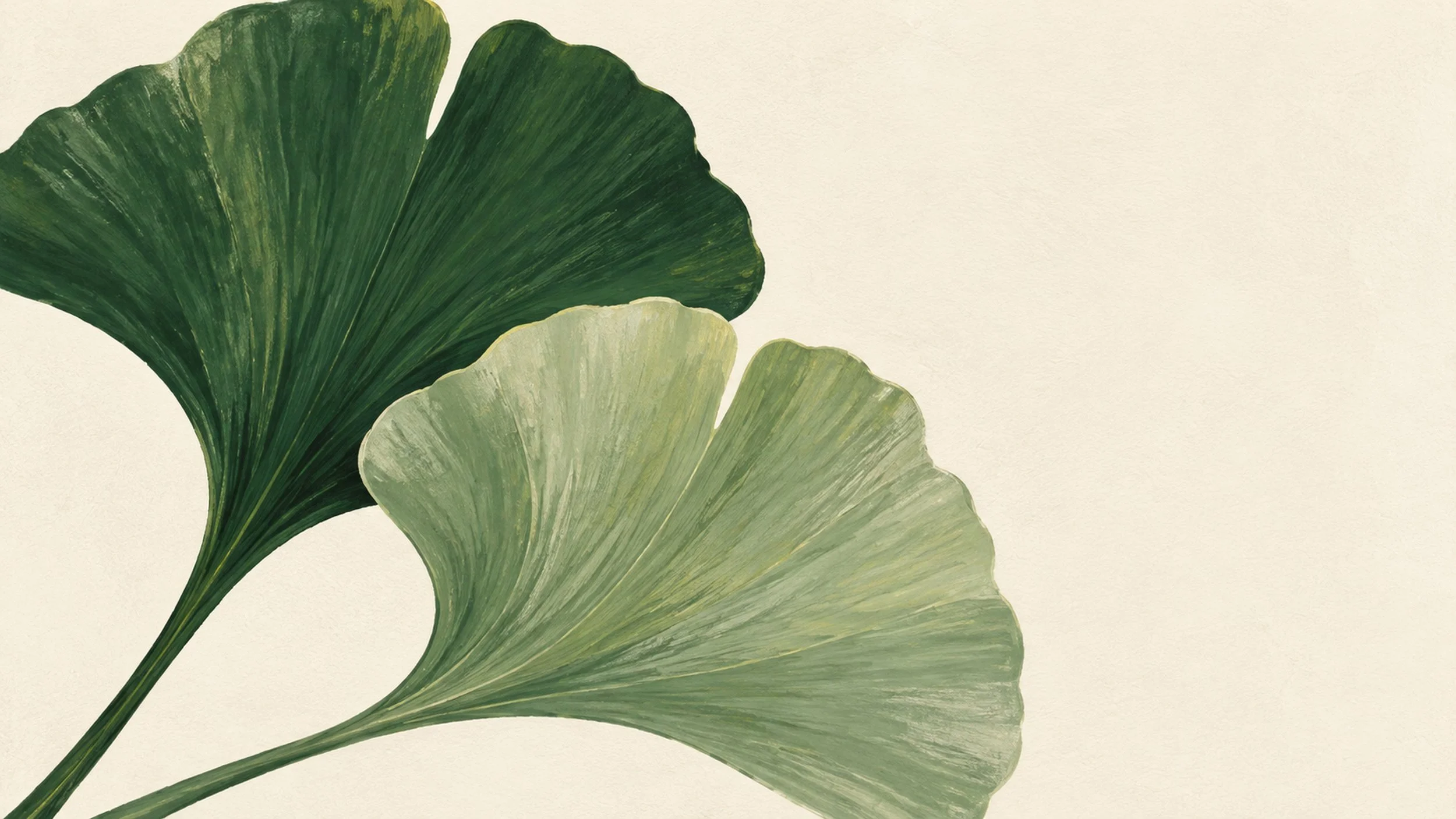 Painterly green ginkgo leaves on a warm ivory ground.