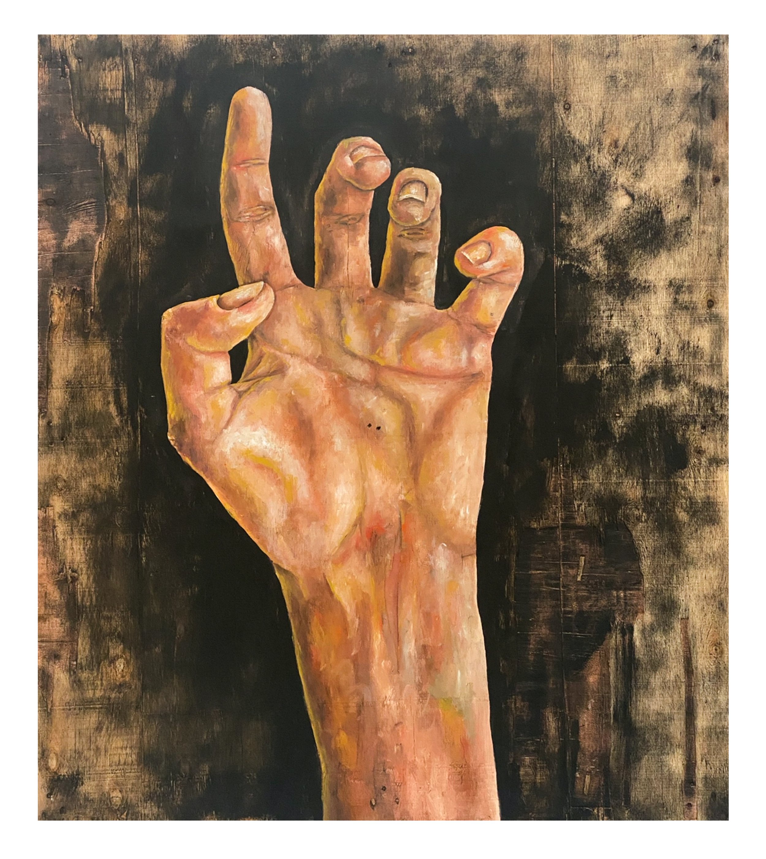 "Untitled" Study of Hands, Oil on Found Wood, 1100mm x 1000mm, 2021