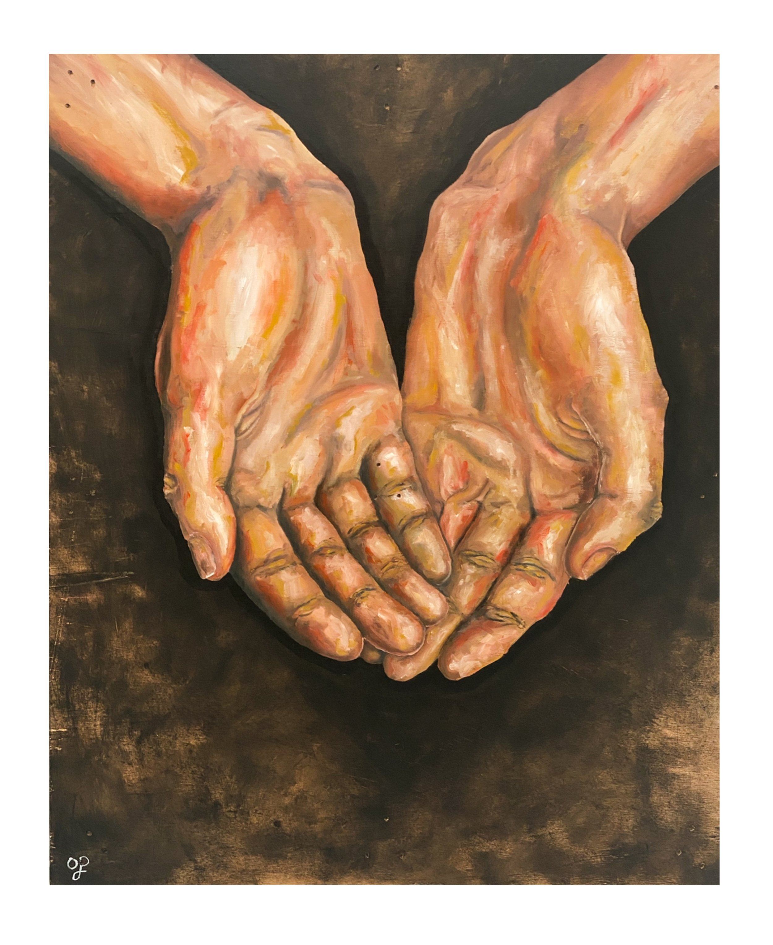 "Untitled" Study of Hands, Oil on Found Wood, 975mm x 1100mm 2021