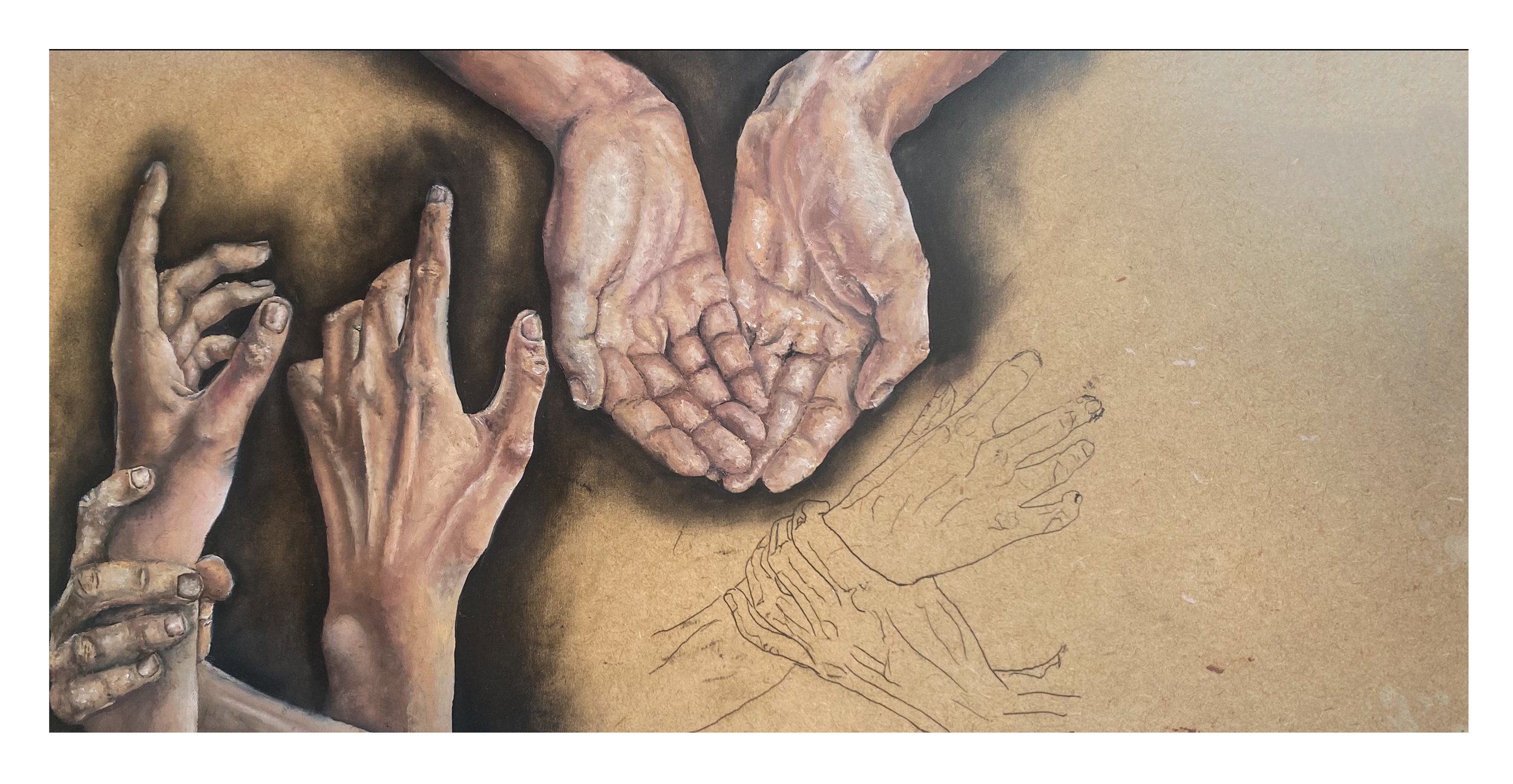 "Untitled" Study of Hands, Oil on Hardboard, 300mm x 150mm, 2021