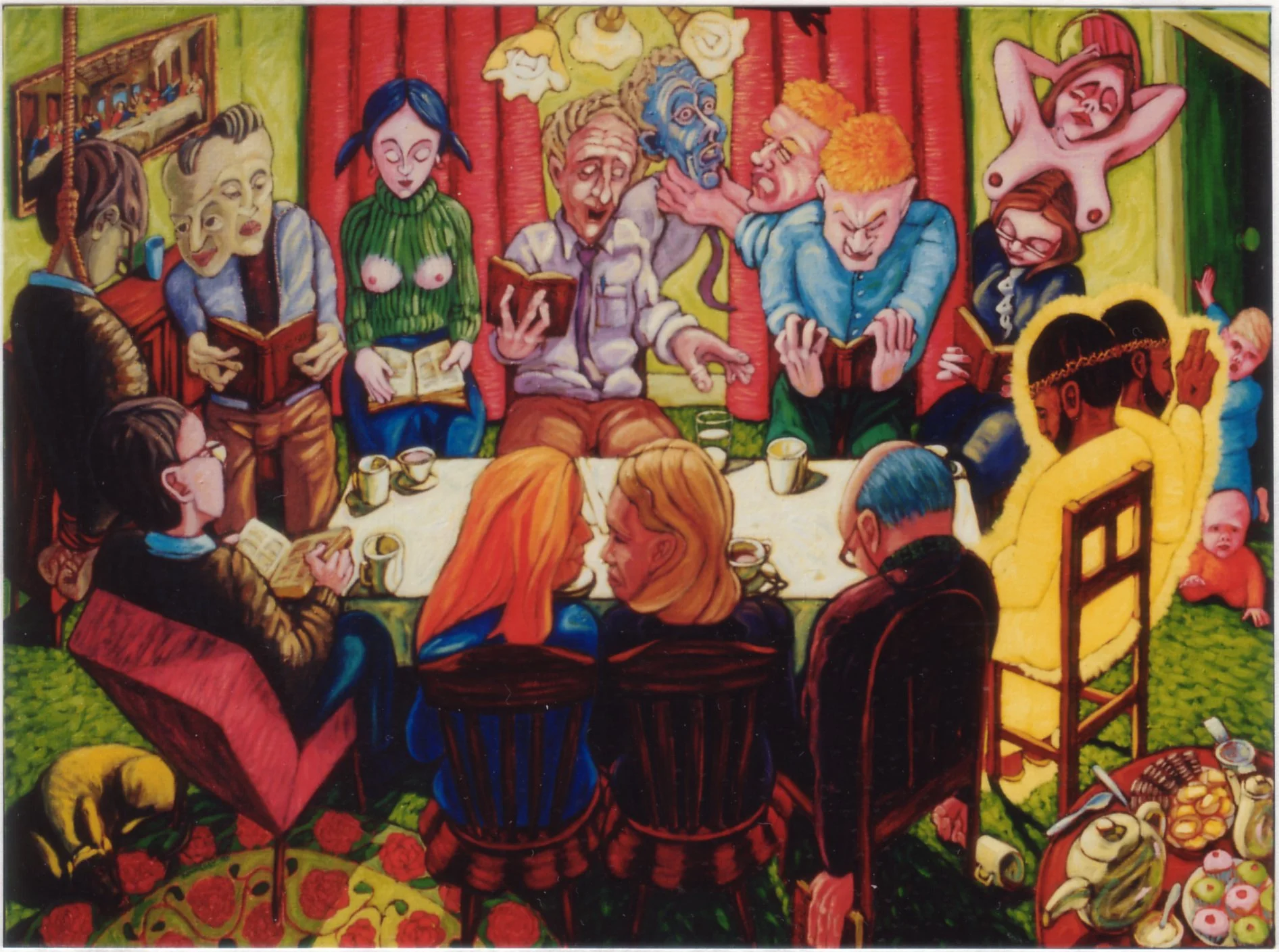 “The Bible Study”, Oil on Linen, 97 x 138cm, 1993. (Private Collection).