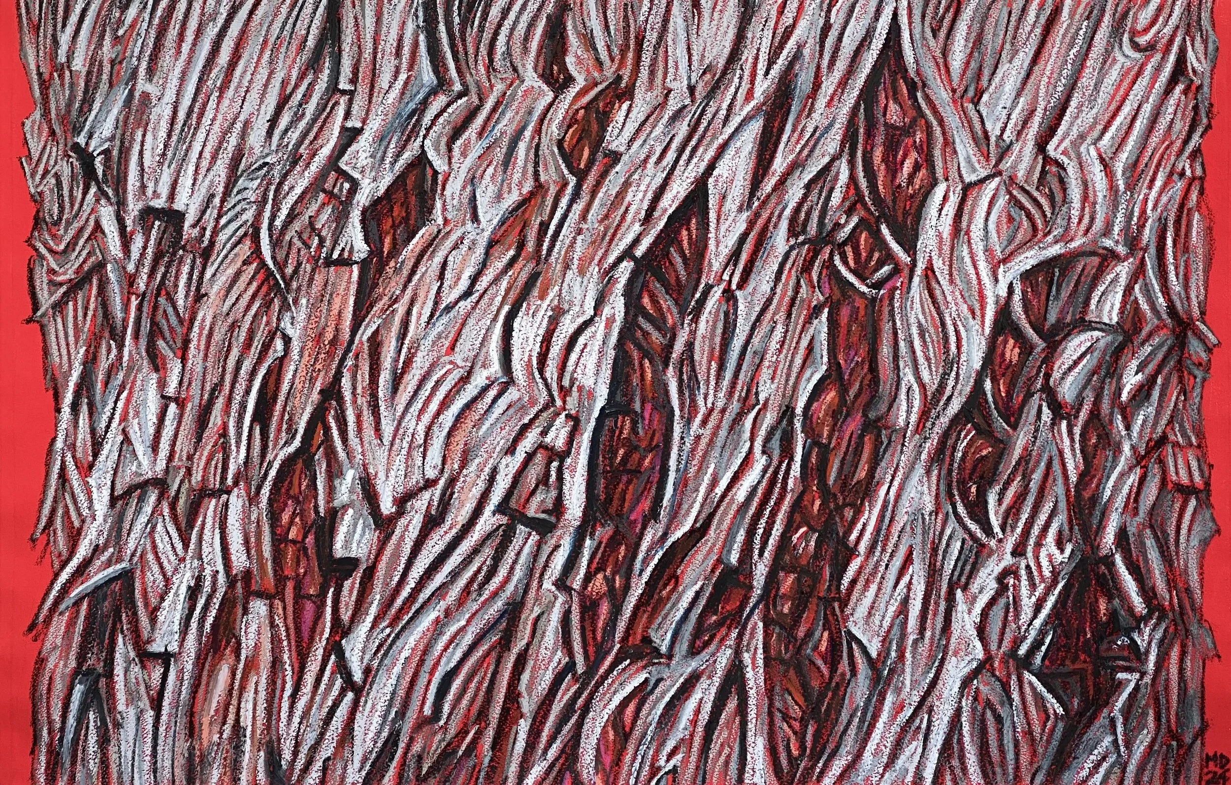 ‘Study for The Ironbark 2’, Gouache and Oil Pastel on Arches Watercolour Paper 300gsm,  76 x 115 cm, Framed 80 x 120 cm, 2024.