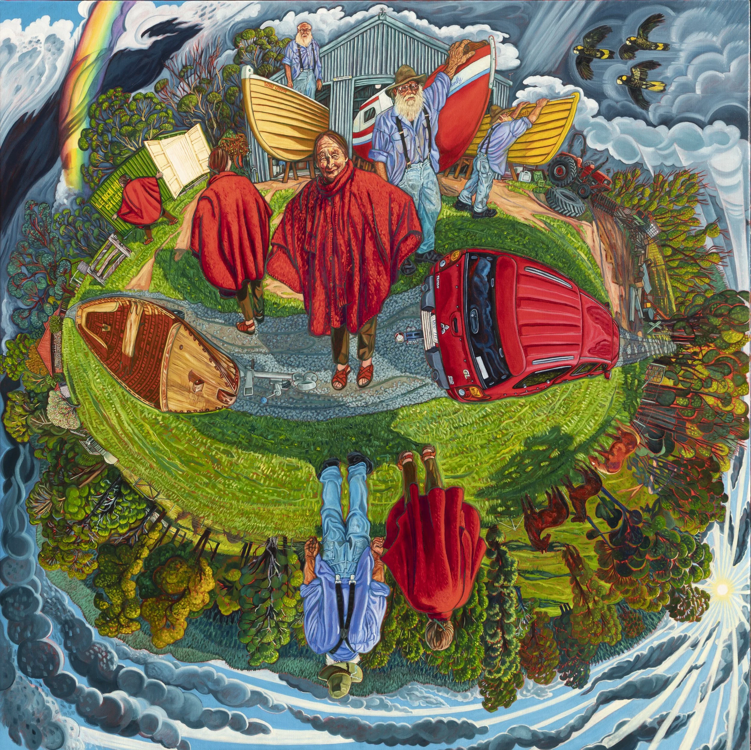 'Noah Builds More Boats - Brian & Elizabeth Blakeman of Wairewa', Oil on Linen, 184 x 184 cm, 2026.