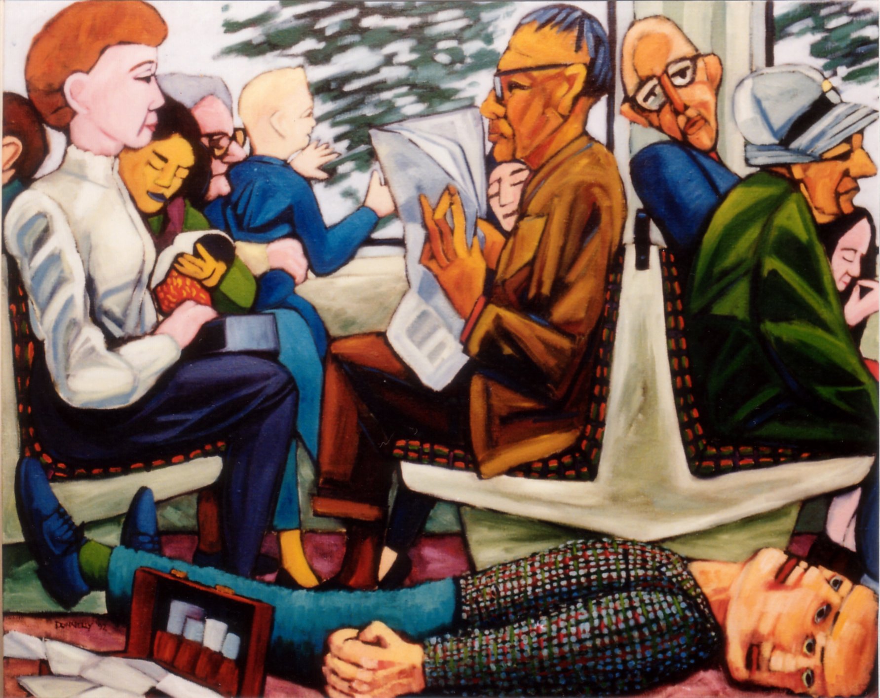 “Epileptic on a Train, No 1”, Oil on Linen, 1992. (Private Collection).