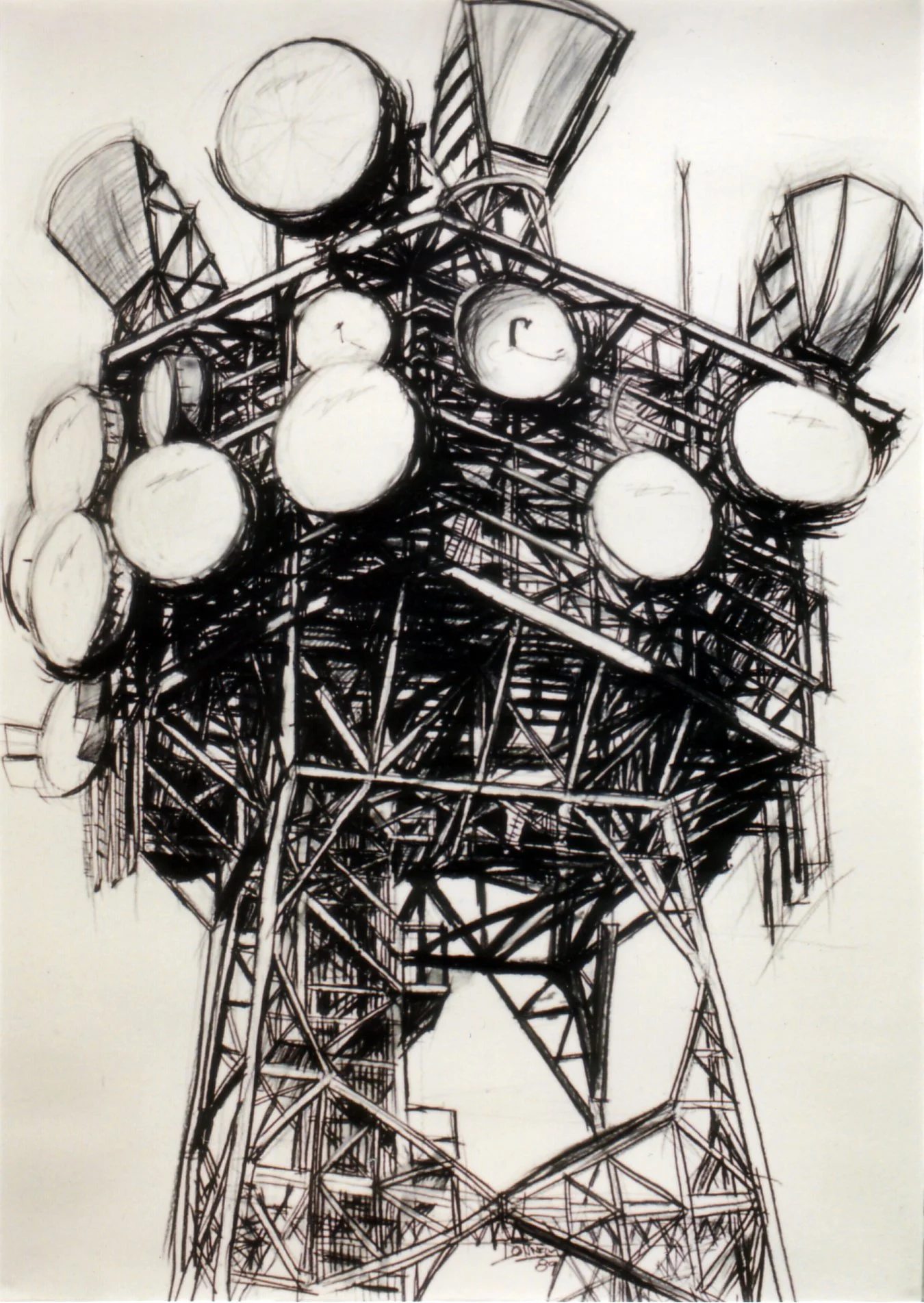 "Telecom Tower", Charcoal and Pastel on University Cartridge, 1989, (Private Collection).