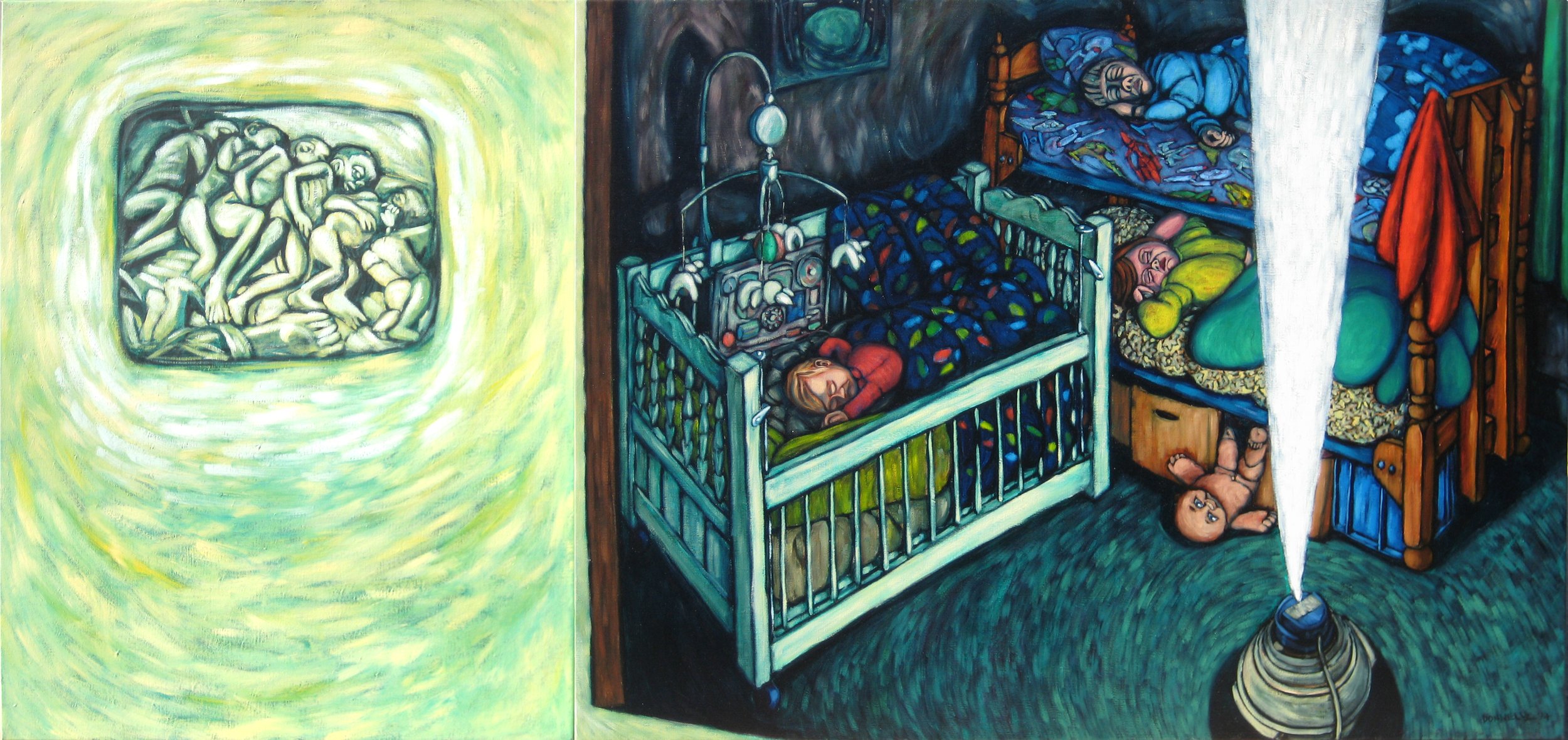 “Bedtime Prayer” Oil on Linen, Diptych, 92 x 194cm, 1994. Collection of the Artist.