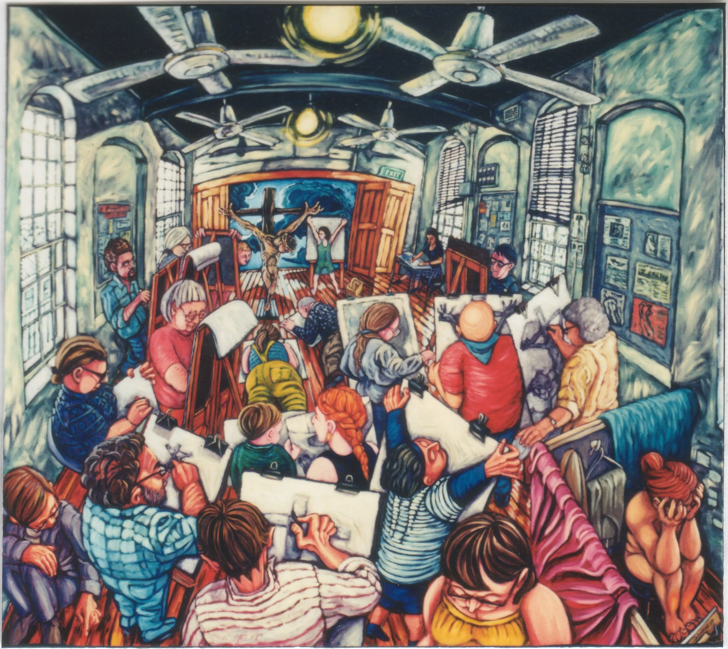 “Life Class”, Oil on Linen, 153 x 153cm, 1994. (Private Collection).