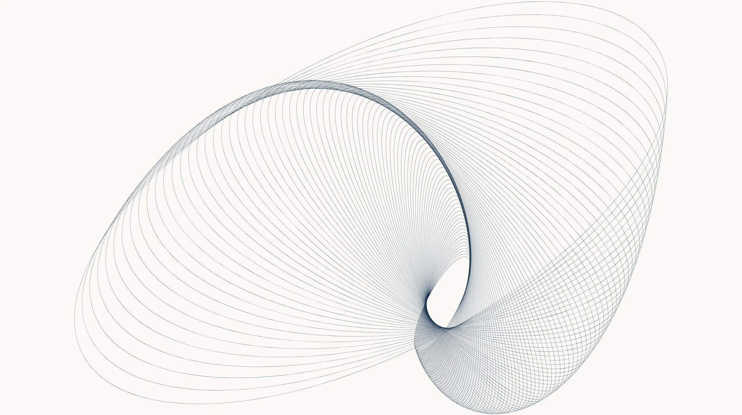 Forme abstraite en lignes courbes évoquant la continuité, la fluidité et la transformation du mouvement.