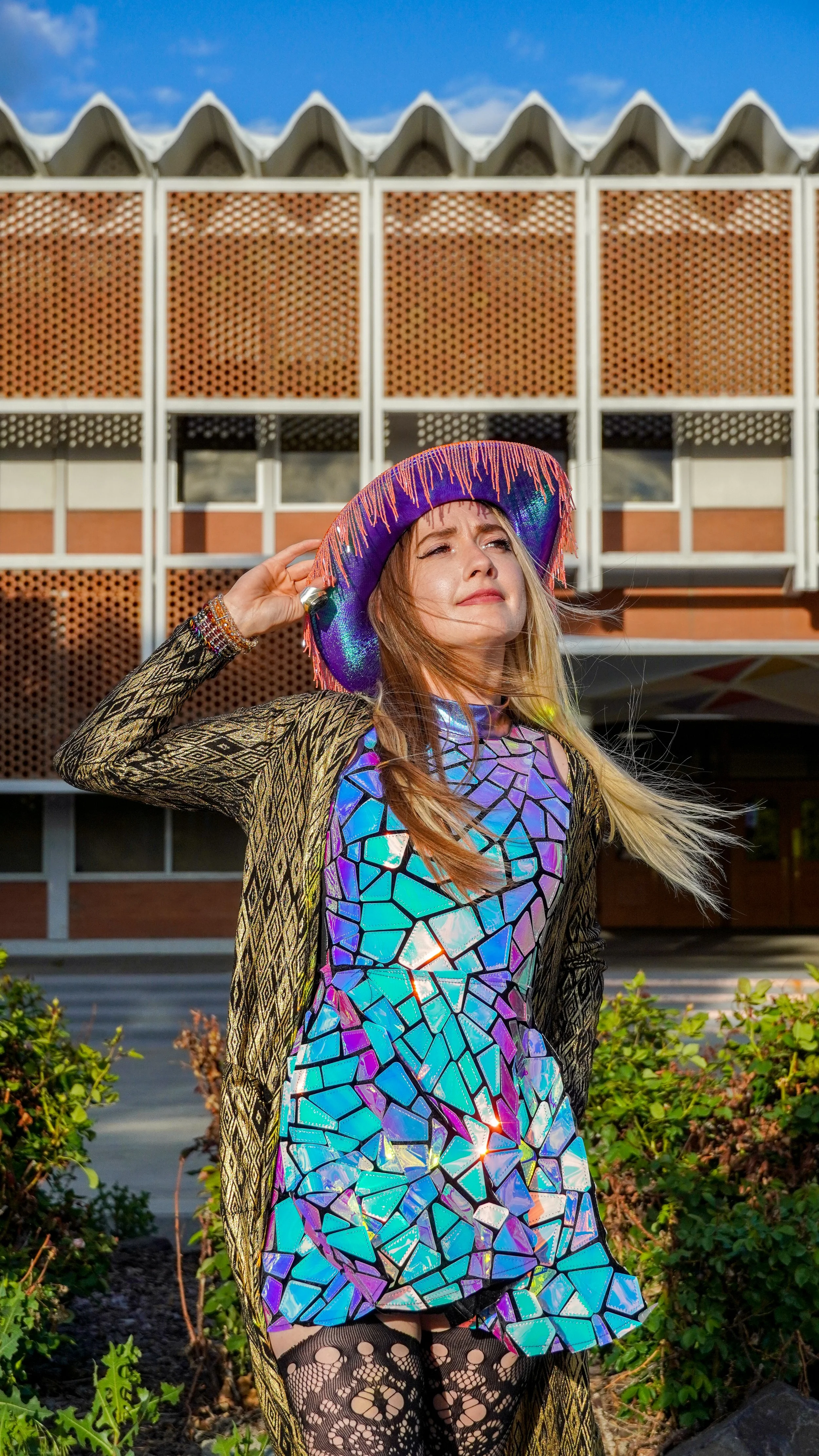 prospective modeling person posing in front of building in eastern Washington state