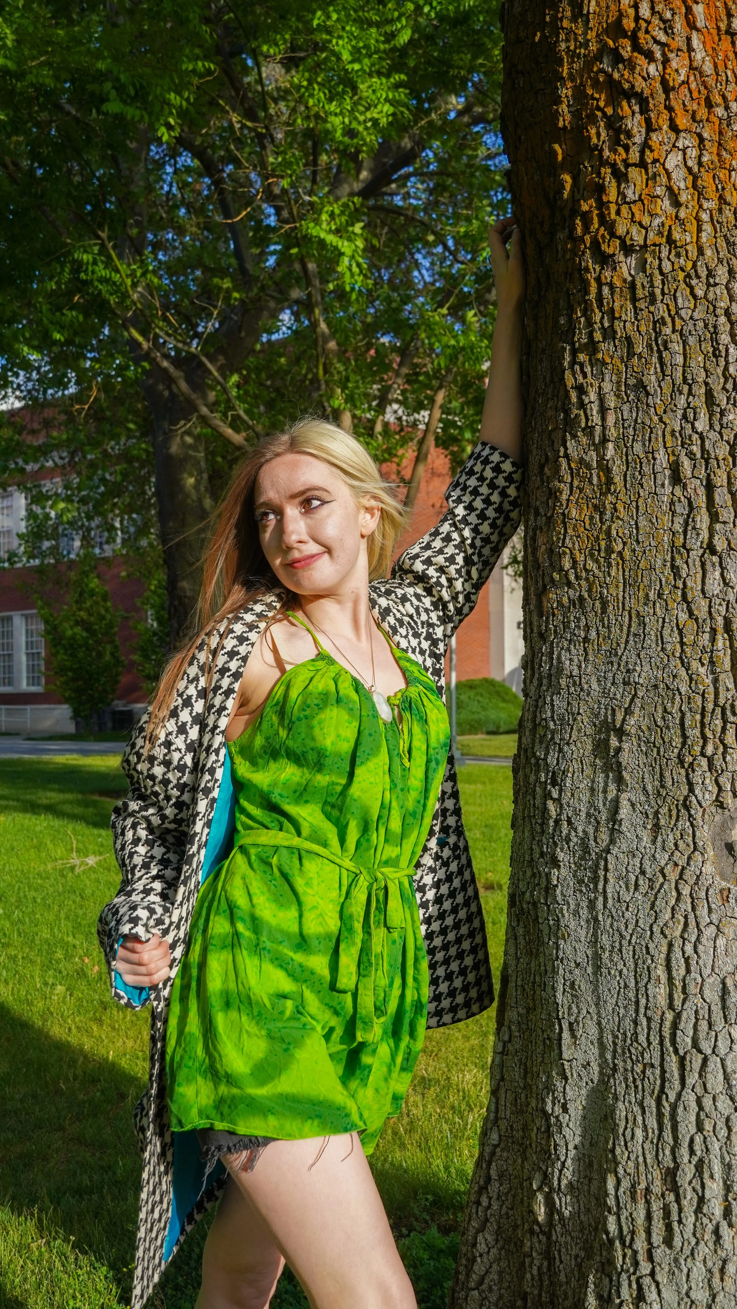 prospective modeling person posing next to tree in eastern Washington state