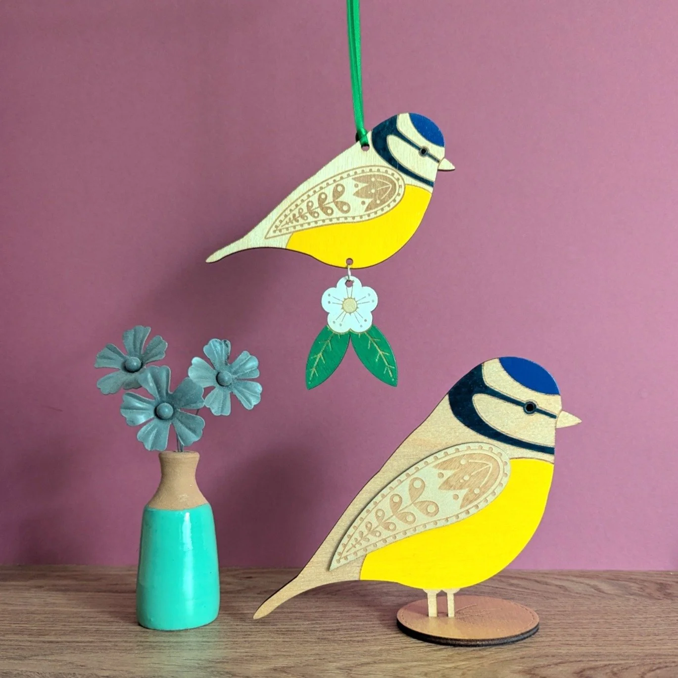 blue tit bird wooden hanging decoration 5.JPG