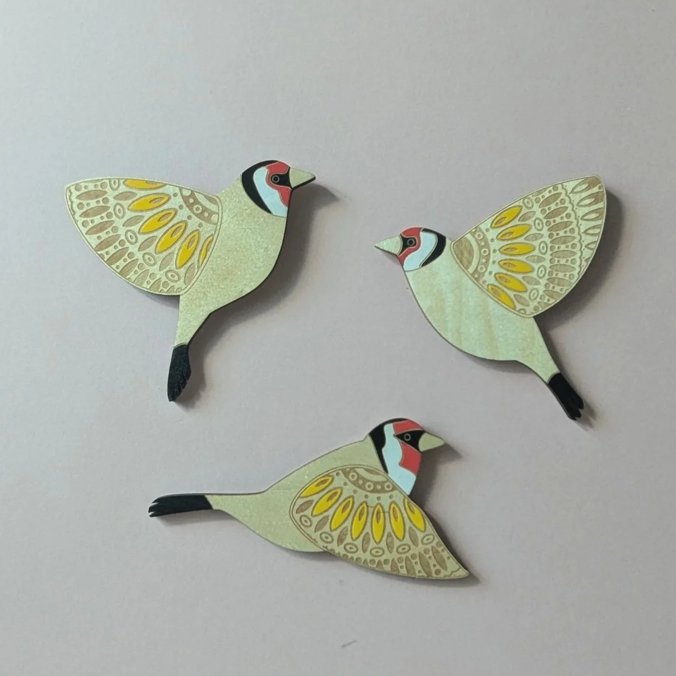 Folk Art Wooden Goldfinch Wall Hangings - Seconds