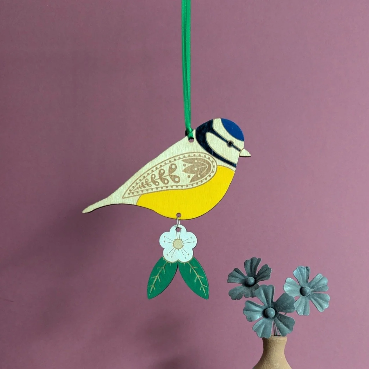 Hanging Wooden Blue Tit