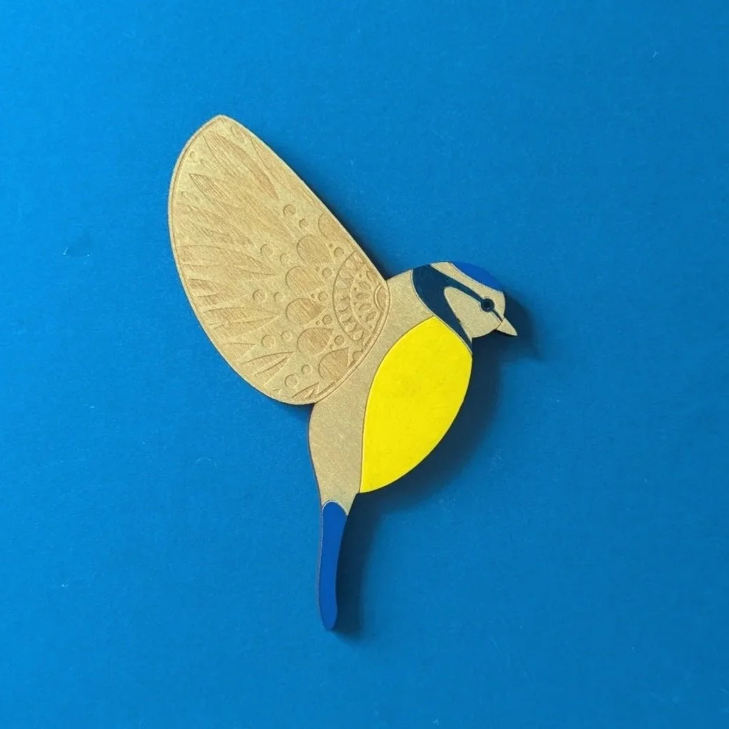 Wooden Wall Blue Tit - Design 1 (btsw3)