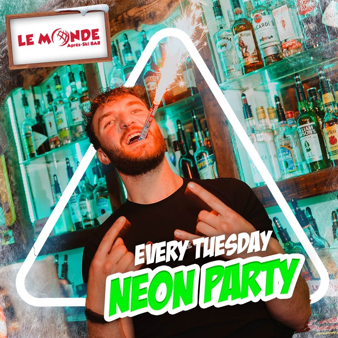 Light up your Tuesday at Le Monde as we paint the night with neon vibes! 🌈✨ Where the dance floor becomes a canvas of vibrant energy. Let's glow, dance, and make it unforgettable! 💃🕺 

#LeMonde #ValThorens #Valtho #apresski #party #neonparty #boar