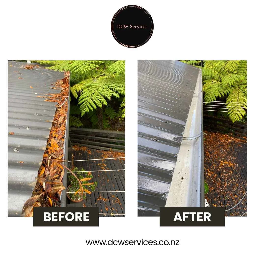 Gutter cleaning before and after maintenance completed in Titirangi Auckland