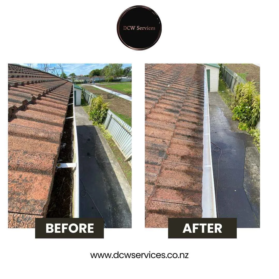 Gutter cleaning before and after service completed at South Auckland residential property