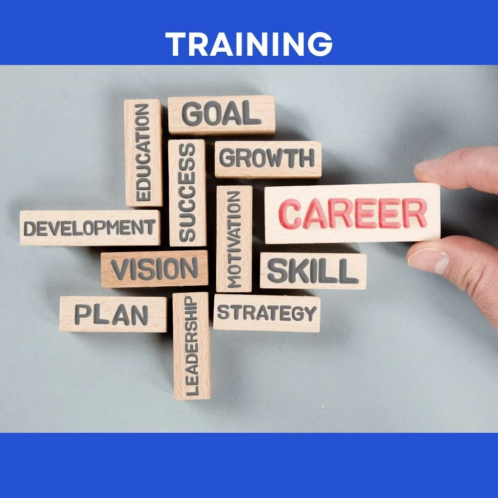 Blocks containing words like 'goal', 'education', 'plan', and 'growth' - to represent skills for life