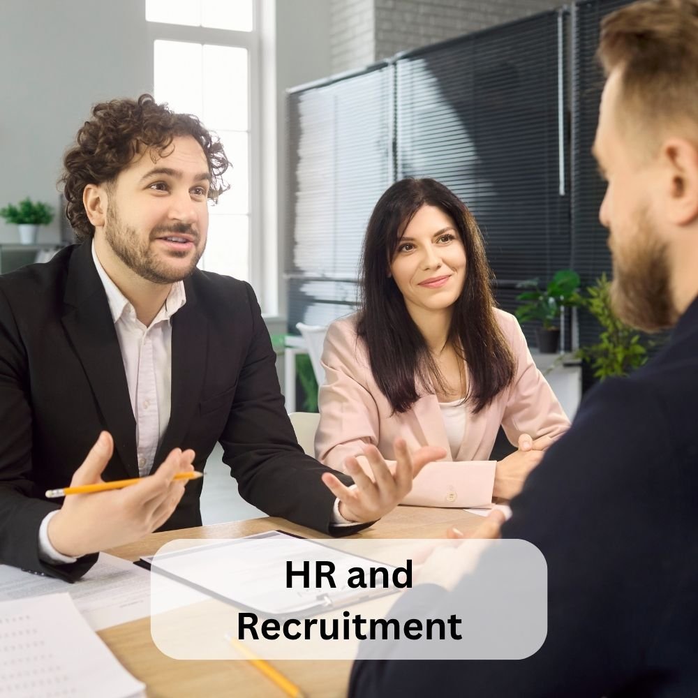 A Male and female HR team interviewing a male candidate during one of our Business apprenticeships