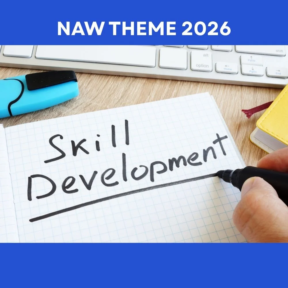 Skill development written on a notepad next to a keyboard - skills for life