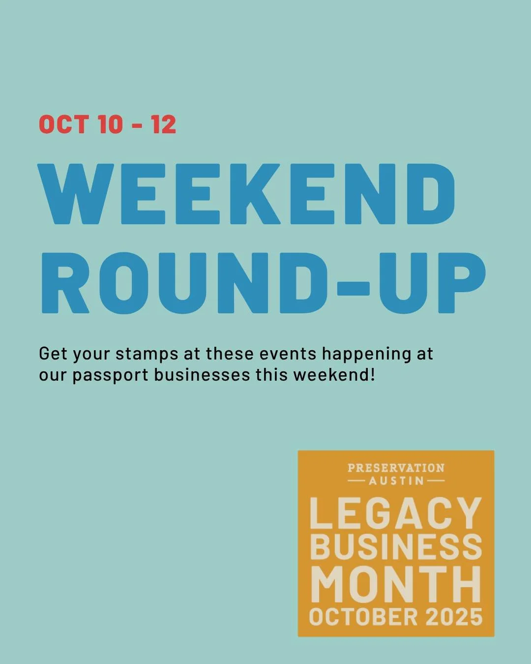 The weekend is almost here! Get out and get your stamps at our amazing participating businesses all around town. Swipe for more info on events happening this weekend ✌️

10/10 🎸  @jaharrold at@thesaxonpub 
10/11 🥐 Pan Dulce &amp; Calavera Creations