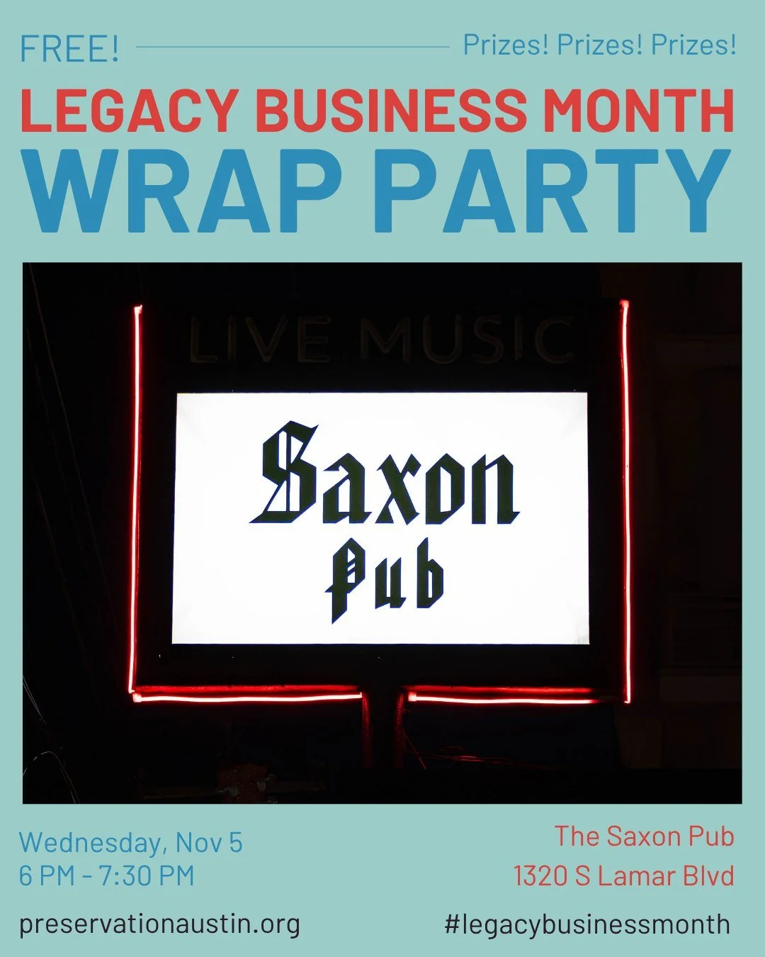 We&rsquo;re wrapping up our favorite month of the year at @thesaxonpub! 🎸Join us at one of Austin&rsquo;s greatest live music venues, where Legacy Business Month passport holders can enter to win prizes for the most stamps collected, including our p